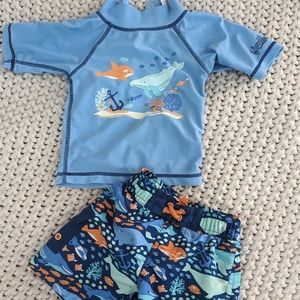 Toddler boys swim trunks & shirt, size 12/18 mos.